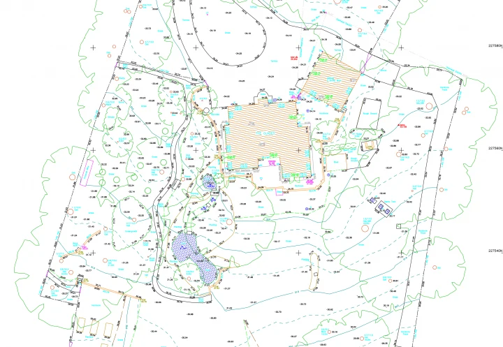 Extract from a Precise Land Surveys topographical survey drawing
